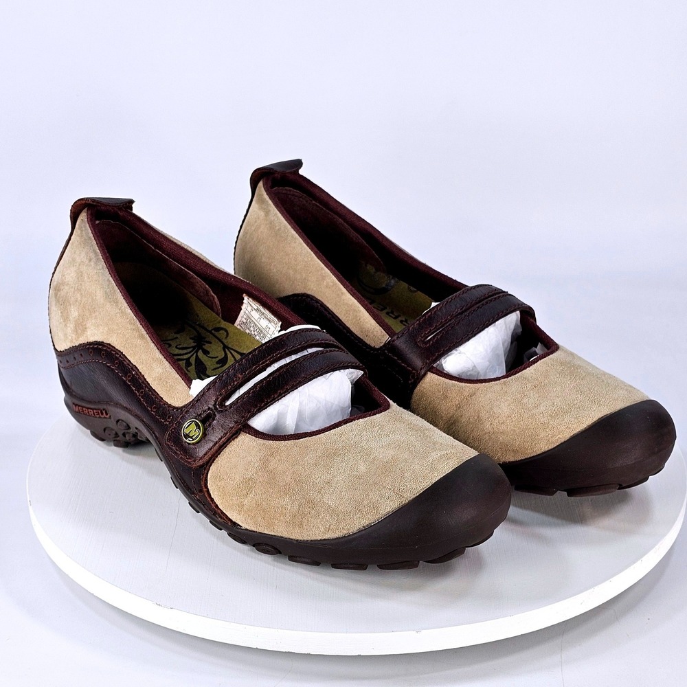 Merrell Plaza Bandeau Dark Taupe Brown Leather Suede Mary Jane Shoes J46404 8